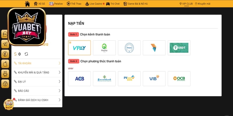 Hướng dẫn nạp tiền linh hoạt tại Vuabet
